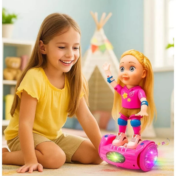Boneca Andadora Giratória – Brinquedo Eletrônico com Música, Som e Luzes