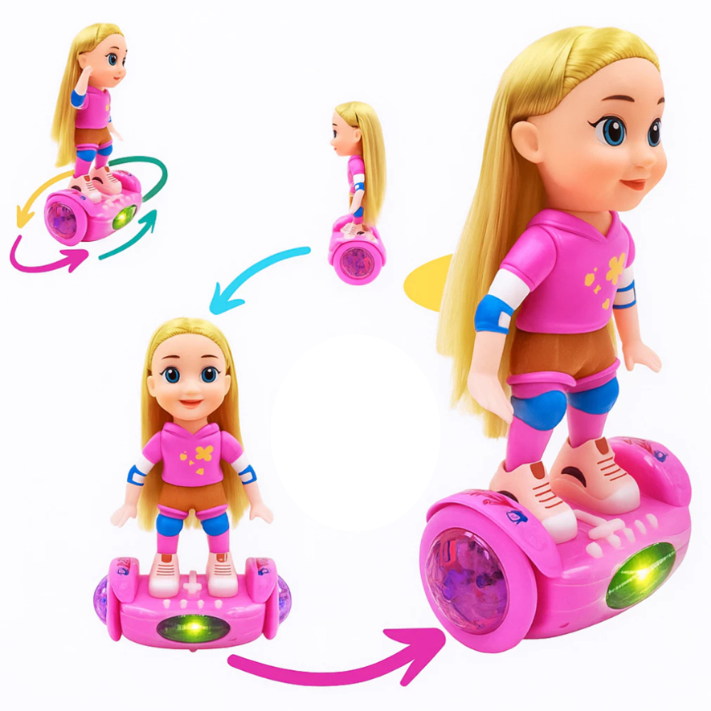 Boneca Andadora Giratória – Brinquedo Eletrônico com Música, Som e Luzes