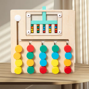 Brinquedo Educativo Montessori em Madeira – Jogo de Estratégia com Cores e Bolas Rolantes