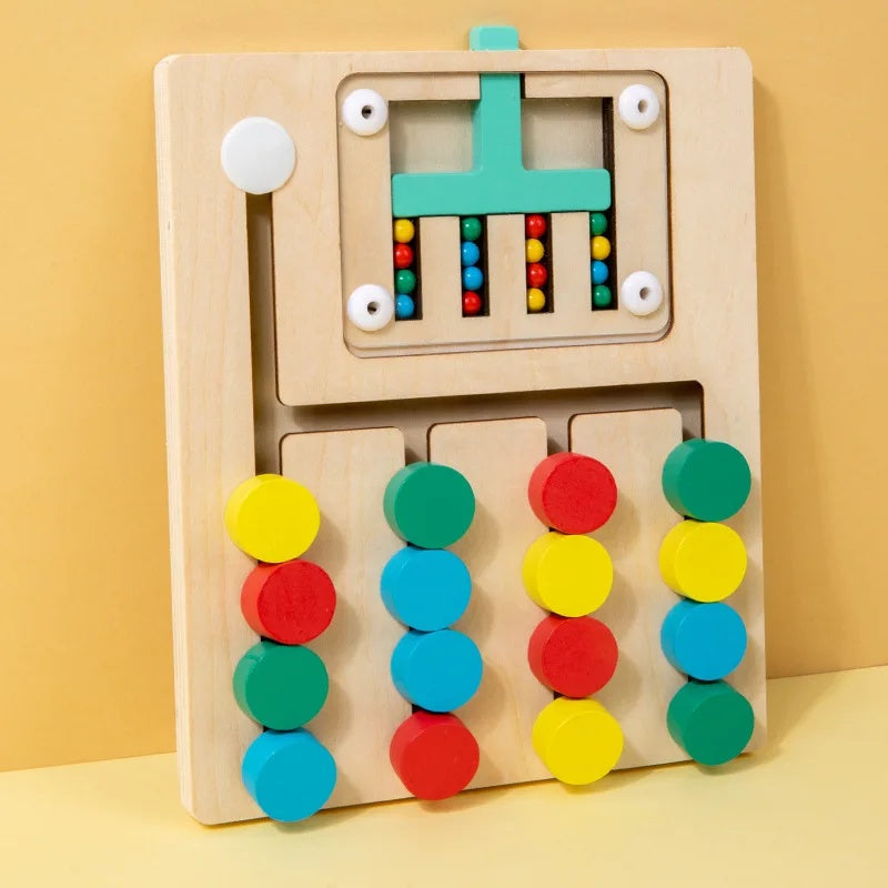 Brinquedo Educativo Montessori em Madeira – Jogo de Estratégia com Cores e Bolas Rolantes