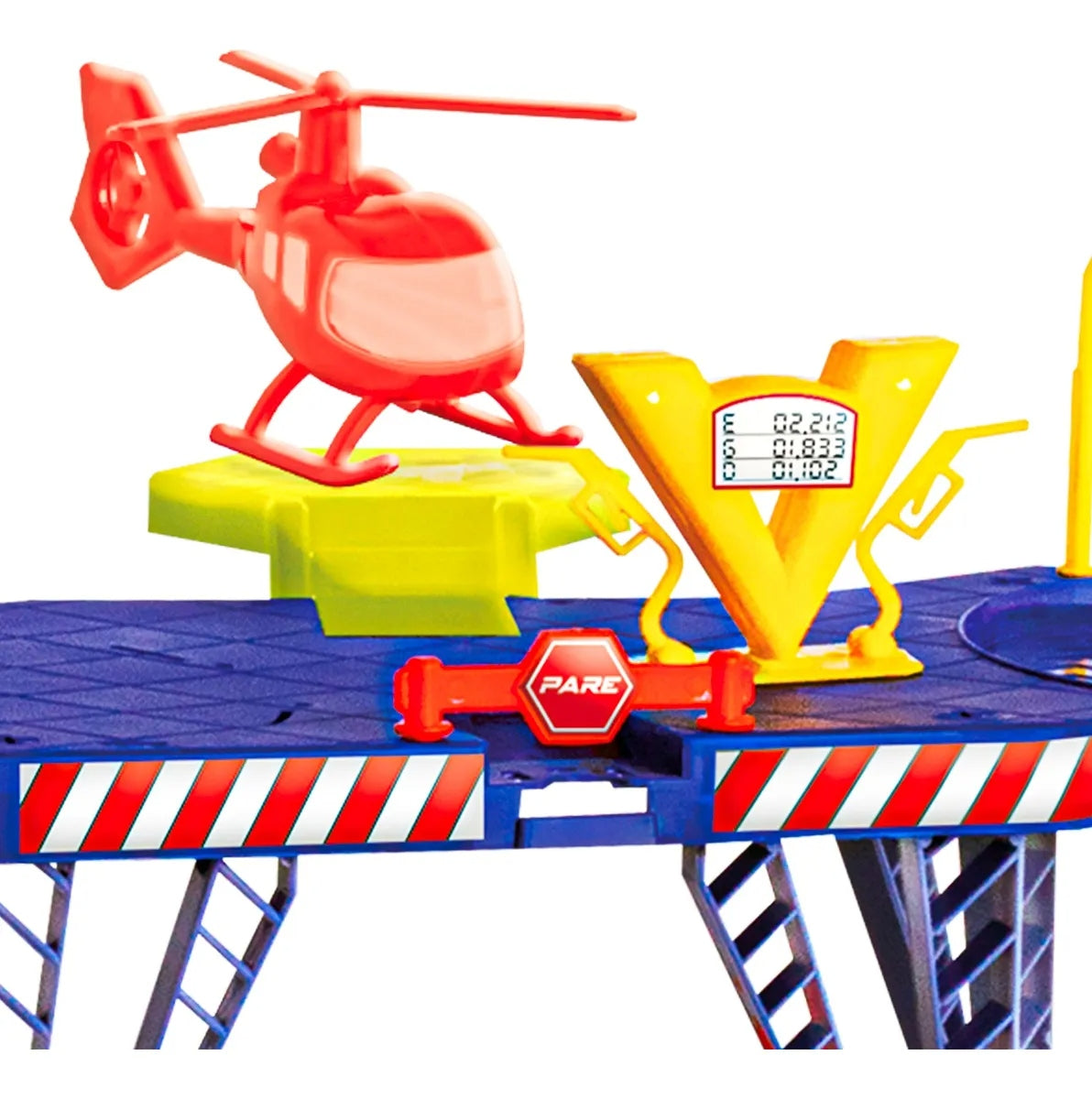 Brinquedo Elevador Pista Radical – Posto Lava Rápido com Carrinho e Helicóptero Samba Toys