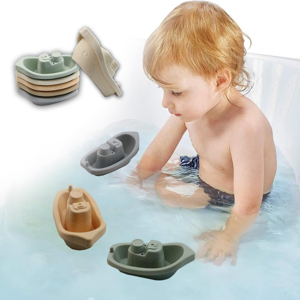 Brinquedo de Banho Infantil Barquinhos Empilháveis – Kit 5 Peças Educativo para Água