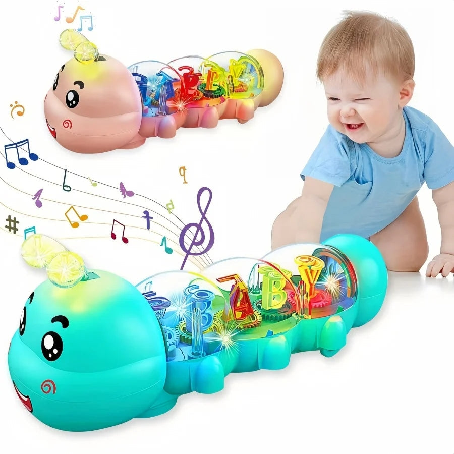 Brinquedo de Engatinhar em Formato de Lagarta – Com Luzes, Música e Movimento Automático