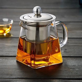 Bule de Vidro Resistente ao Calor com Infusor em Aço Inox – Design Quadrado 950ml