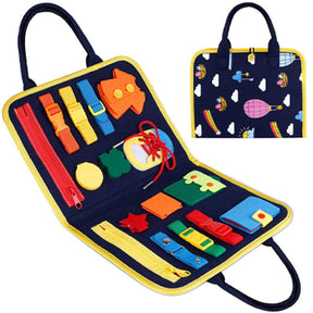 Busy Board Montessori Portátil – Placa Sensorial Dobrável para Aprendizado e Coordenação Motora