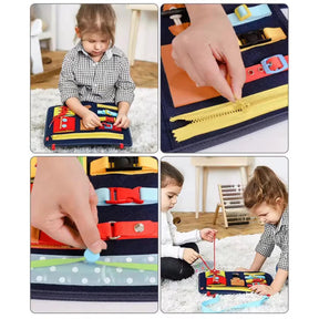 Busy Board Montessori Portátil – Placa Sensorial Dobrável para Aprendizado e Coordenação Motora