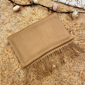 Cachecol Feminino com Franjas em Pashmina Liso
