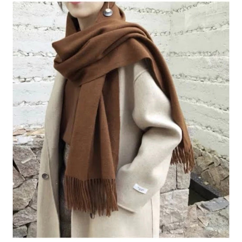 Cachecol Feminino com Franjas em Pashmina Liso