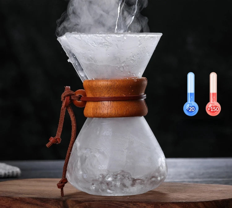 Cafeteira de Vidro Pour Over Manual com Alça de Madeira