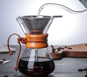 Cafeteira de Vidro Pour Over Manual com Alça de Madeira