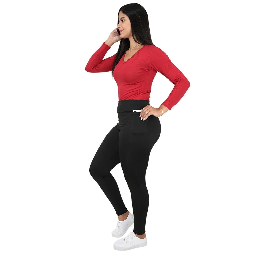 Calça Legging Feminina Térmica Flanelada com Bolsos
