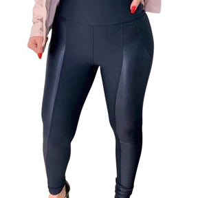 Calça Legging de Inverno Flanelada com Acabamento Cirrê