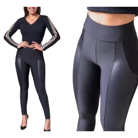 Calça Legging de Inverno Flanelada com Acabamento Cirrê