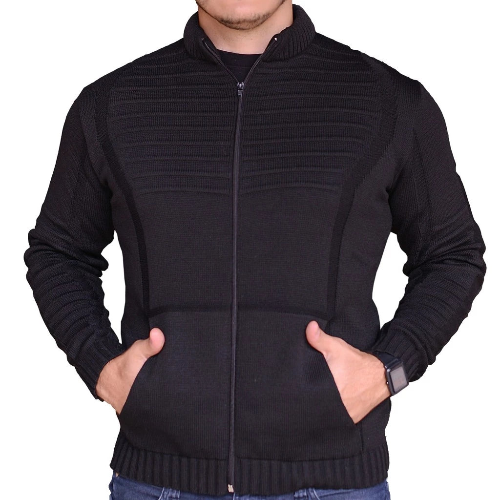 Cardigan Masculino em Tricot com Zíper Frontal e Bolsos