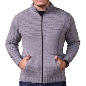 Casaco Masculino de Lã Tricot com Zíper e Bolsos
