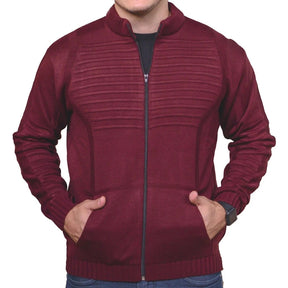 Casaco Masculino de Lã Tricot com Zíper e Bolsos