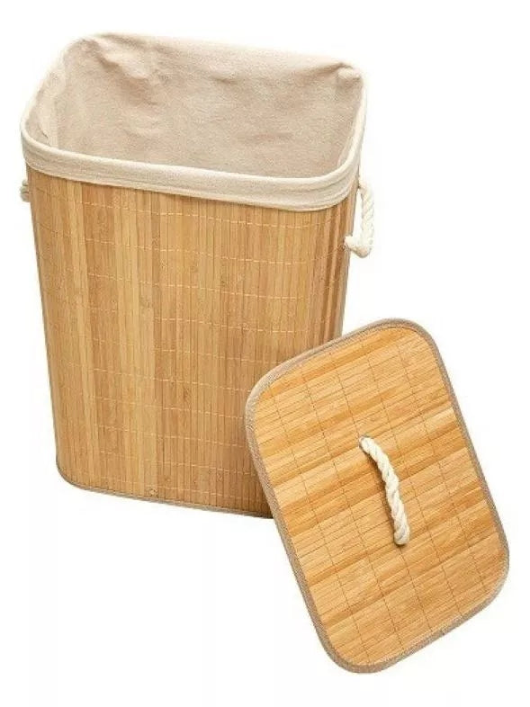 Cesto Grande de Bambu com Forro para Roupas Sujas