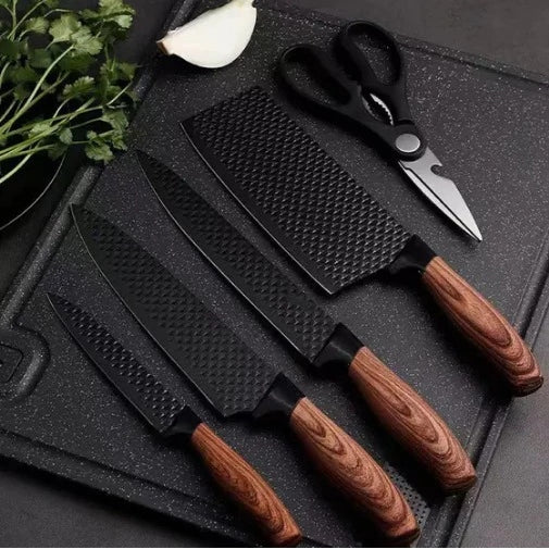 Conjunto de Facas Inox 6 Peças Antiaderente com Cabo Reforçado, Descascador e Tesoura de Cozinha