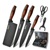 Conjunto de Facas Inox 6 Peças Antiaderente com Cabo Reforçado, Descascador e Tesoura de Cozinha