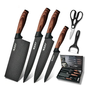 Conjunto de Facas Inox 6 Peças Antiaderente com Cabo Reforçado, Descascador e Tesoura de Cozinha
