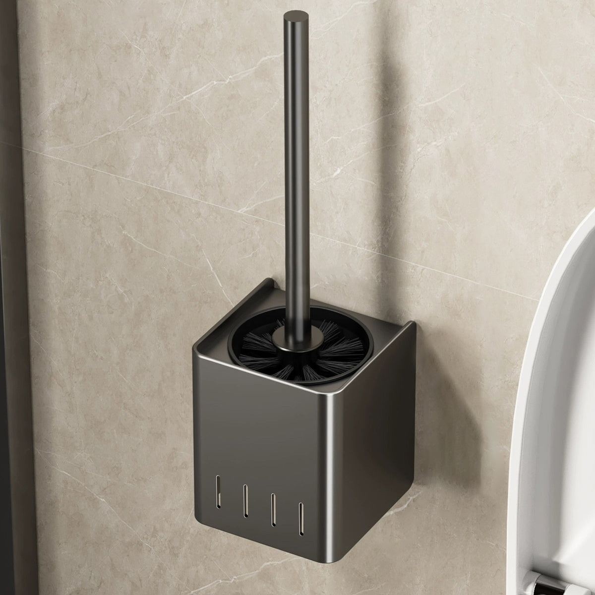 Escova Sanitária com Suporte de Parede – Design Inoxidável para Limpeza de Banheiro