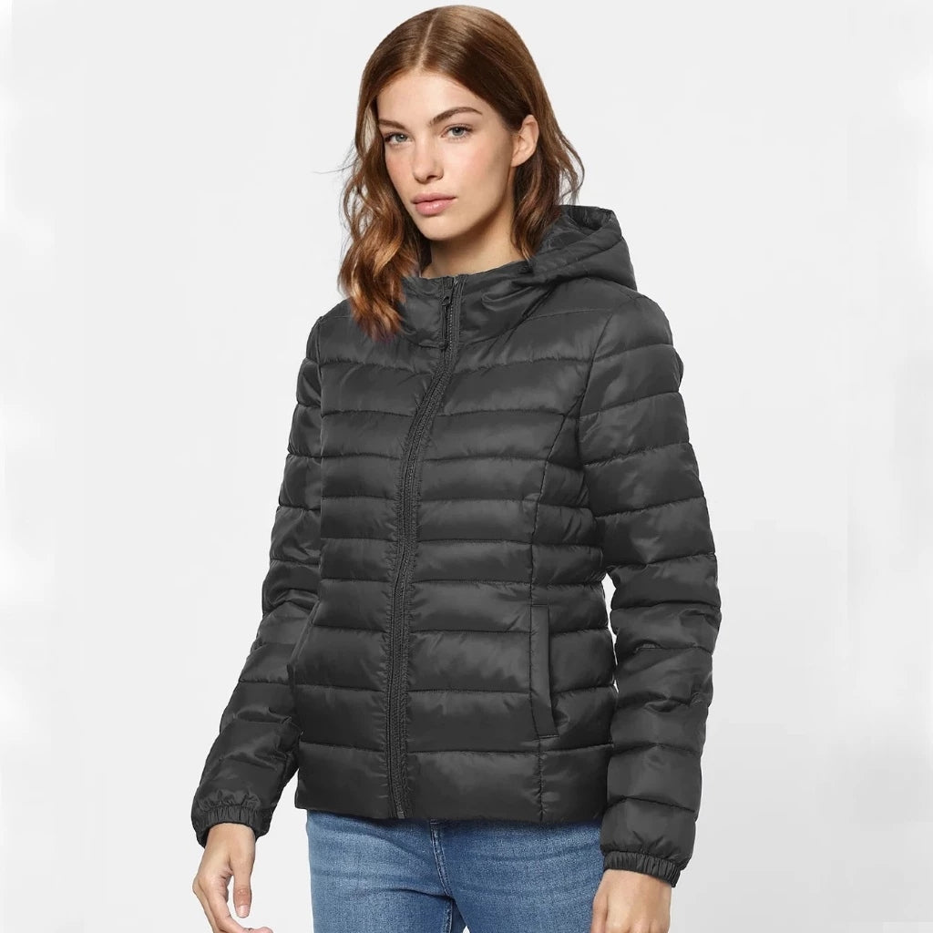 Jaqueta Feminina Puffer Impermeável com Capuz Removível