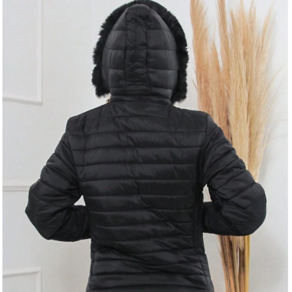 Jaqueta Feminina Puffer com Capuz e Forro de Pelúcia Térmico