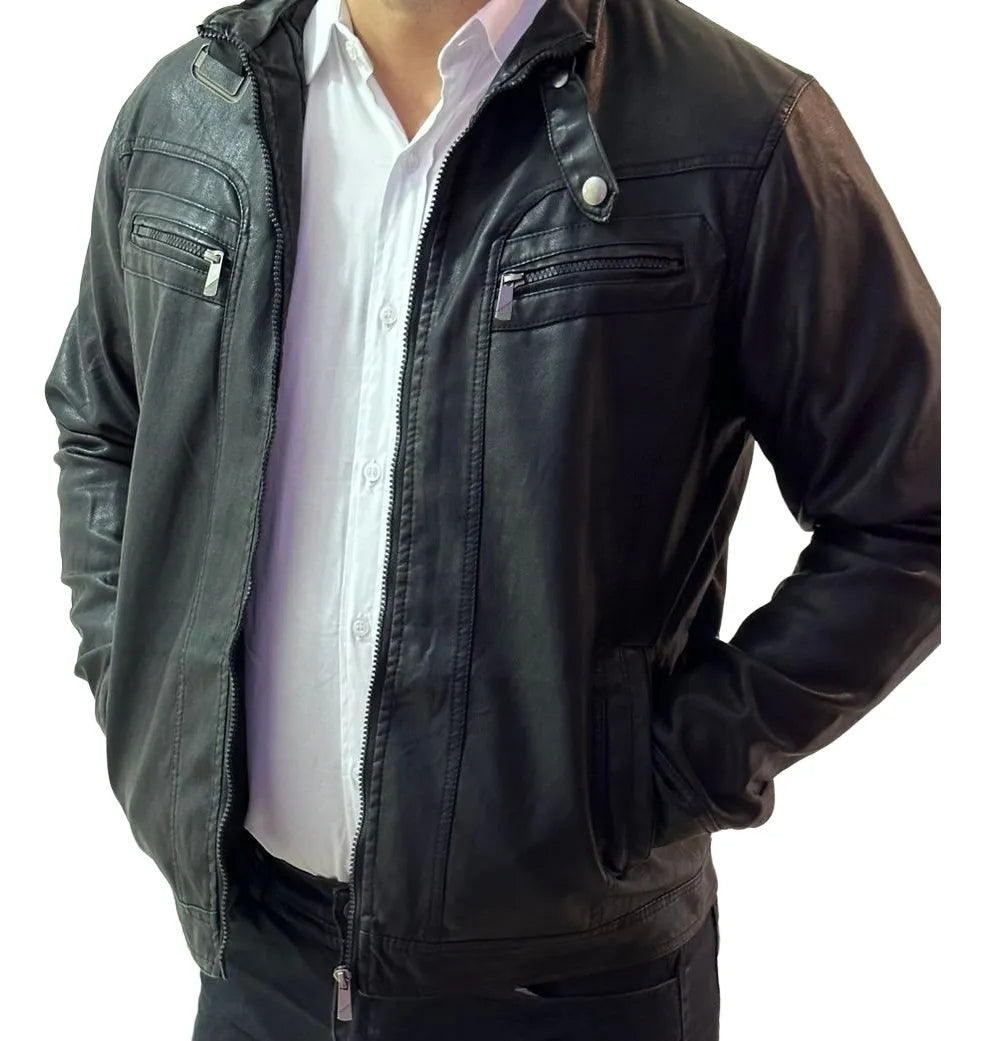 Jaqueta de Couro Masculina Forrada para Inverno