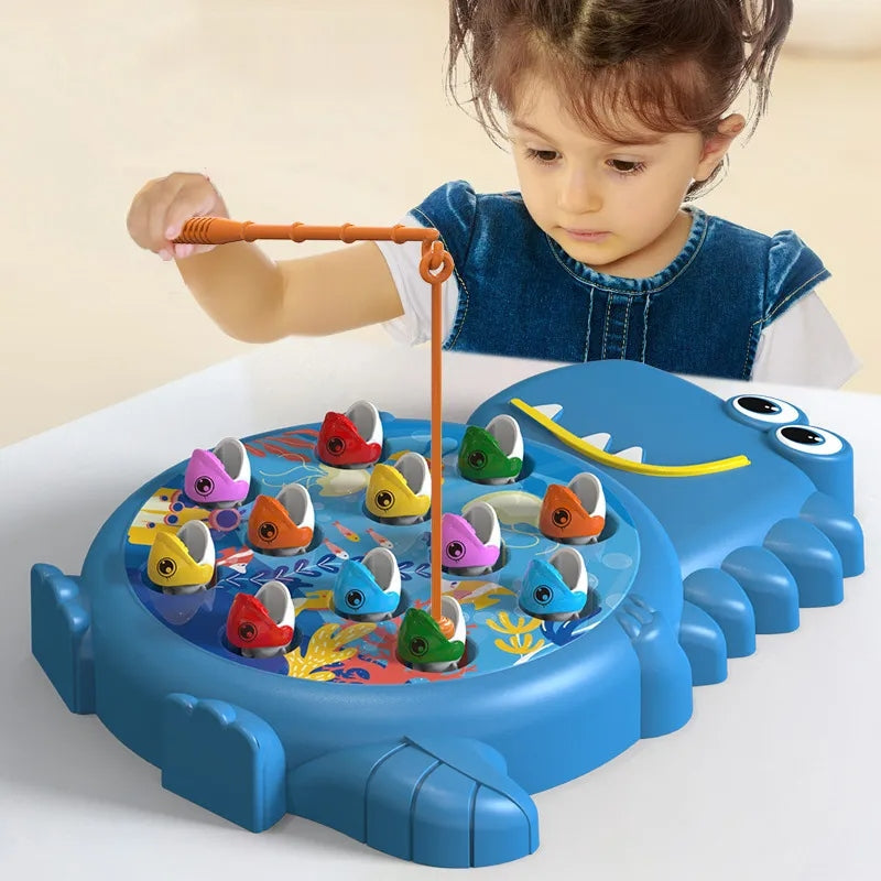 Jogo de Pesca Magnética Infantil com 12 Peixinhos e 2 Varinhas – Brinquedo Educativo em Formato de Dinossauro