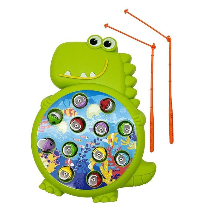 Jogo de Pesca Magnética Infantil com 12 Peixinhos e 2 Varinhas – Brinquedo Educativo em Formato de Dinossauro