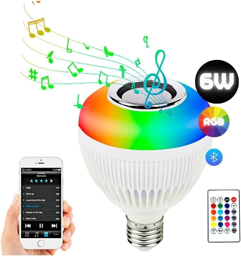 Kit 2 Lâmpadas de LED Bluetooth com Caixa de Som – Controle RGB 12W