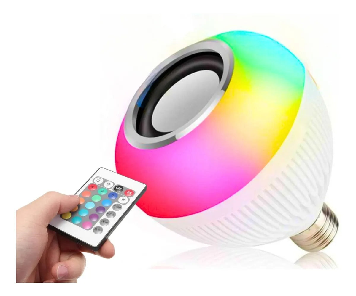 Kit 2 Lâmpadas de LED Bluetooth com Caixa de Som – Controle RGB 12W