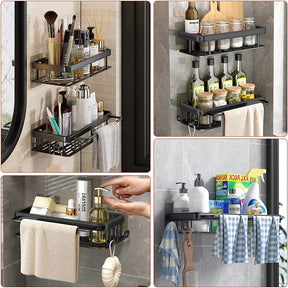 Kit 3 Suportes Organizadores de Shampoo – Prateleira de Banheiro Sem Furo em Alumínio Space Premium