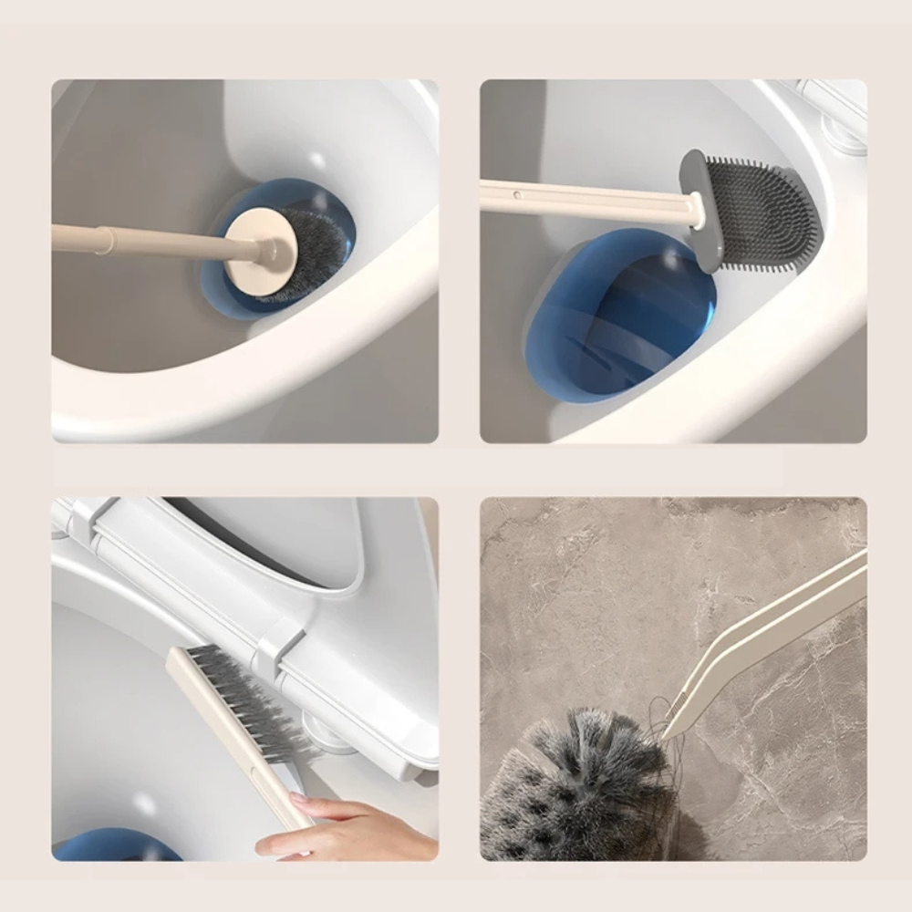 Kit 4 em 1 Escova Sanitária com Suporte de Parede – Escovas de Limpeza para Banheiro