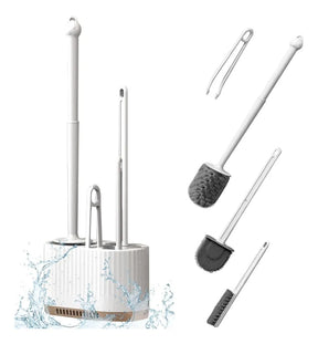 Kit 4 em 1 Escova Sanitária com Suporte de Parede – Escovas de Limpeza para Banheiro