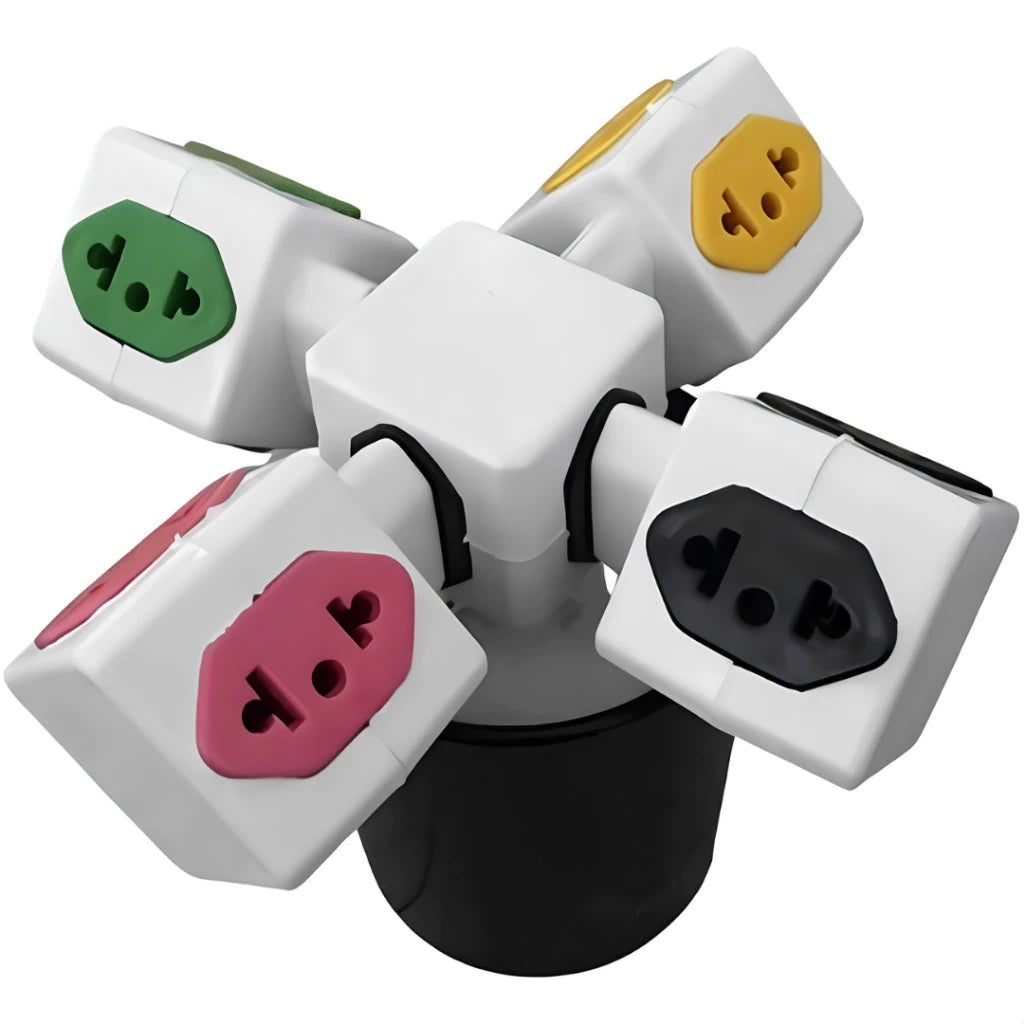 Kit 5 Adaptadores de Tomada Cubo com 4 Vias Colorido