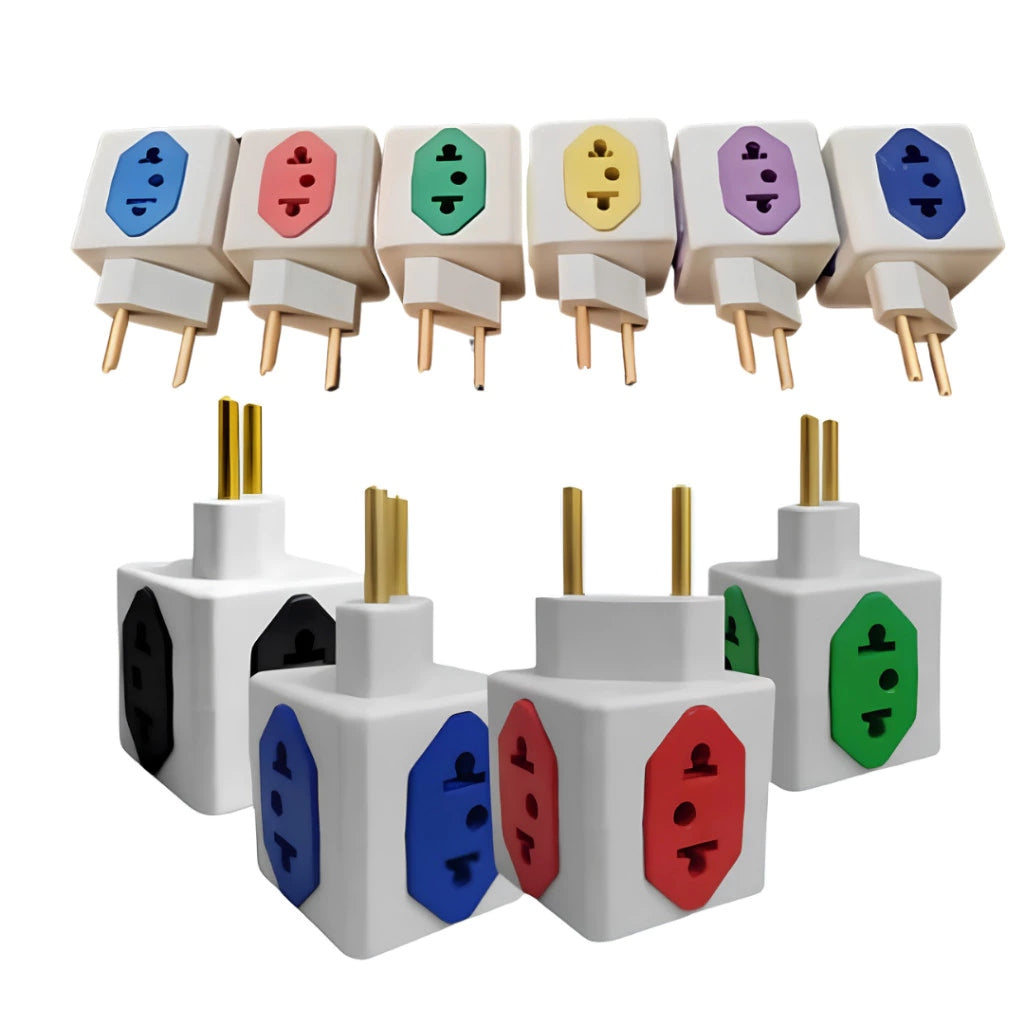 Kit 5 Adaptadores de Tomada Cubo com 4 Vias Colorido