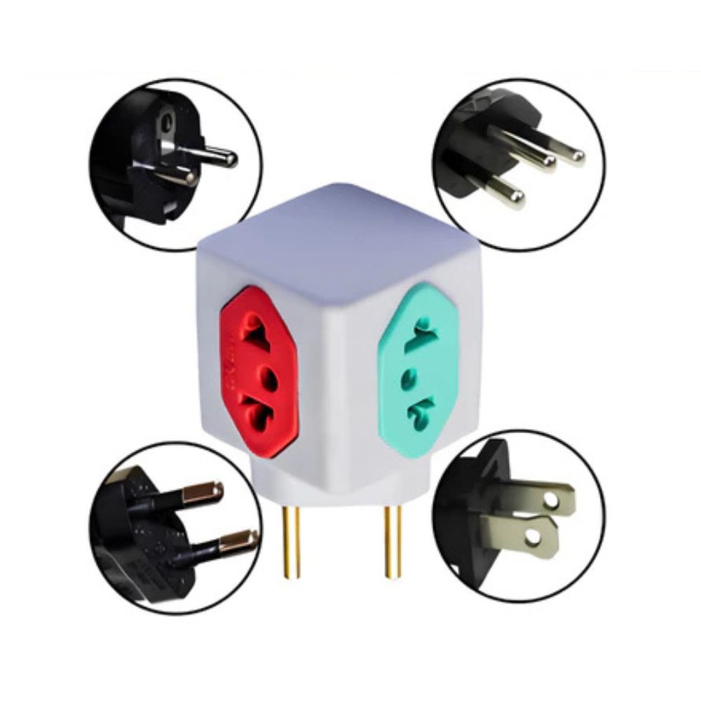 Kit 5 Adaptadores de Tomada Cubo com 4 Vias Colorido