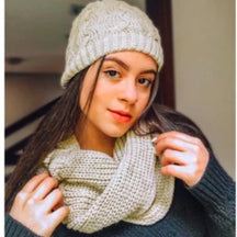 Kit Inverno com Gorro e Lenço em Tricot de Lã Trançada