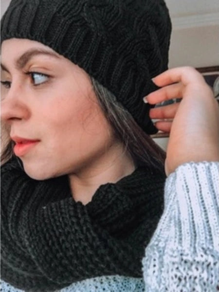 Kit Inverno com Gorro e Lenço em Tricot de Lã Trançada
