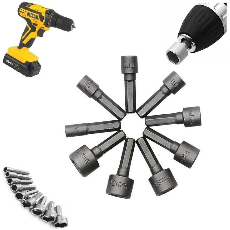 Kit Soquete Hexagonal (5mm a 13mm) – Bits de Impacto para Chave de Fenda e Furadeira - 11 Peças
