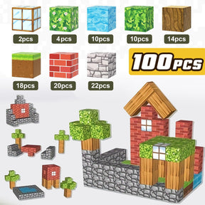 Kit de Blocos Magnéticos Infantil 100 Peças – Construção Criativa Estilo Minecraft Educativo