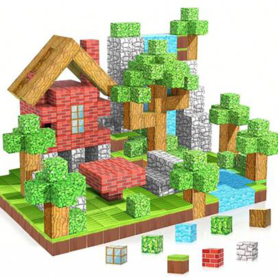 Kit de Blocos Magnéticos Infantil 100 Peças – Construção Criativa Estilo Minecraft Educativo