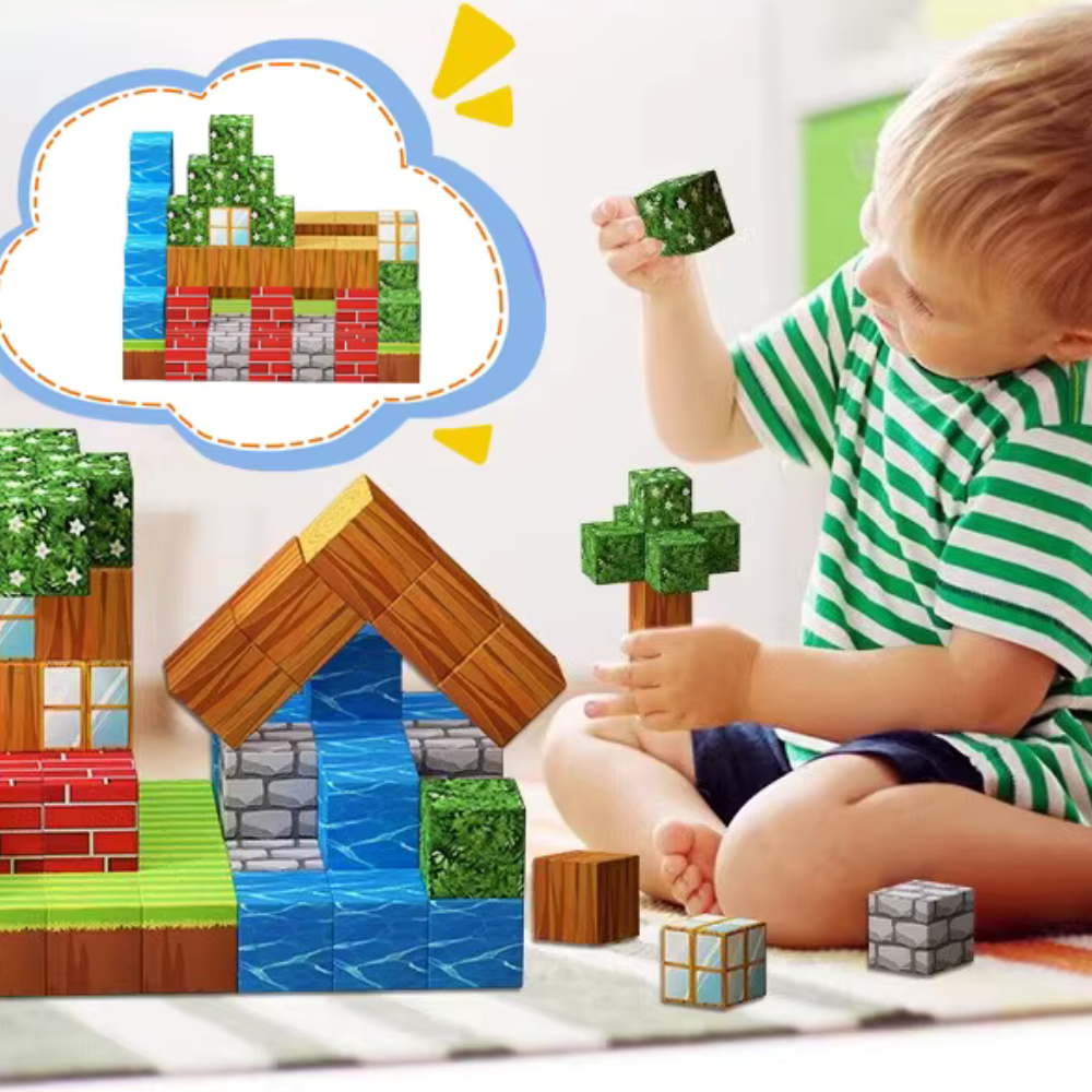 Kit de Blocos Magnéticos Infantil 100 Peças – Construção Criativa Estilo Minecraft Educativo