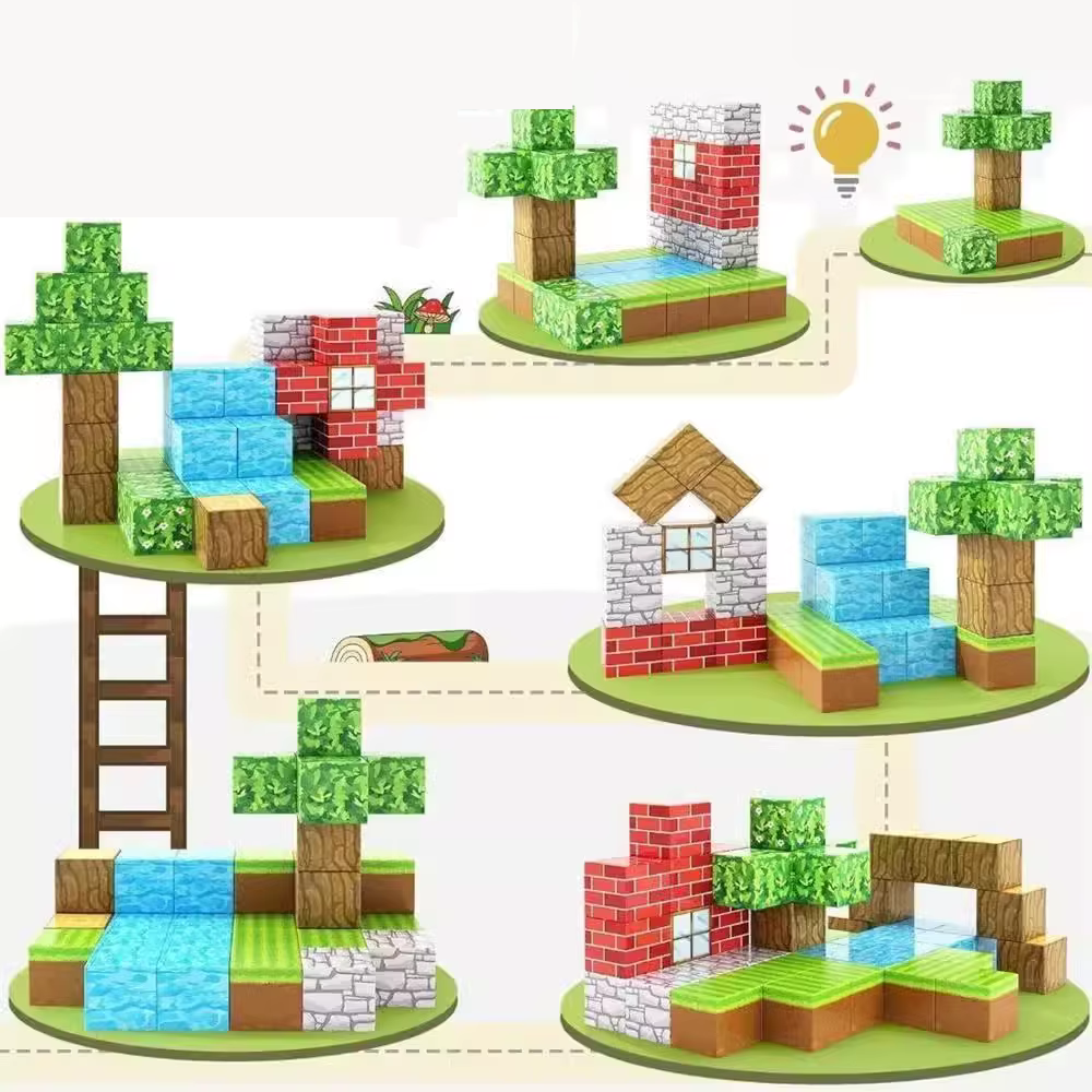 Kit de Blocos Magnéticos Infantil 100 Peças – Construção Criativa Estilo Minecraft Educativo