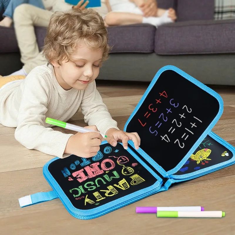 Livro Infantil Apagável com Canetas – 10 Páginas Reutilizáveis para Desenho e Pintura Montessori