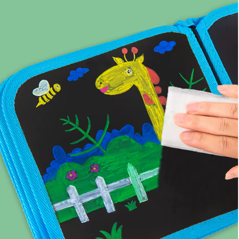 Livro Infantil Apagável com Canetas – 10 Páginas Reutilizáveis para Desenho e Pintura Montessori
