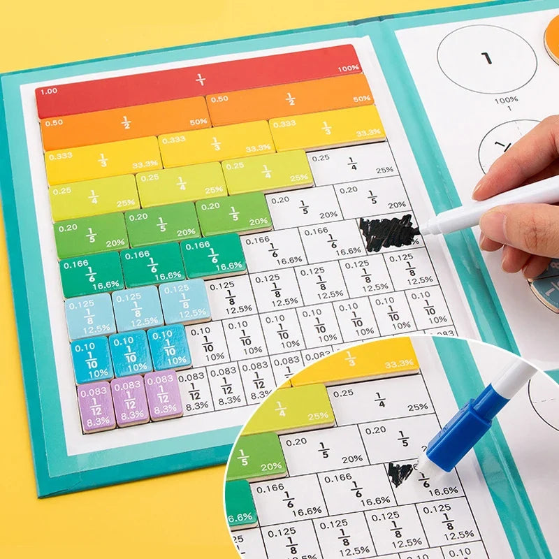 Livro Magnético de Frações Montessori Infantil – Aprendizagem Matemática e Raciocínio Lógico