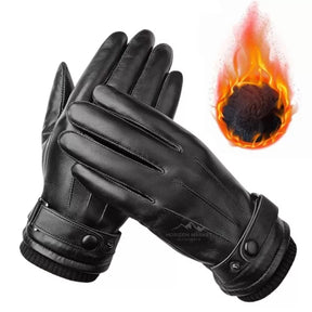 Luva de Couro Impermeável Térmica com Touch para Motoqueiro