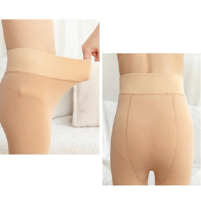 Meia-Calça de Inverno Bege Térmica Forrada com Lã Grossa